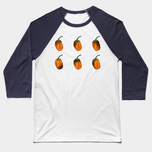 Habanero Chilli Pepper Sticker Spicy Hot Jalapeno Carolina Reaper Baseball T-Shirt by MojoCoffeeTime